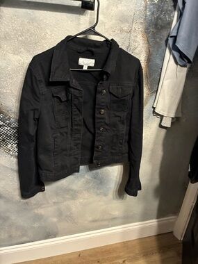 BLACK DENIM JACKET CLASSIC BUTTON DOWN FRONT WOMENS SIZE SMALL